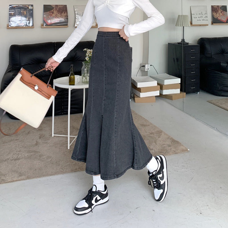 Damen Flared Denim-Rock mit hohem Schlitz Drune