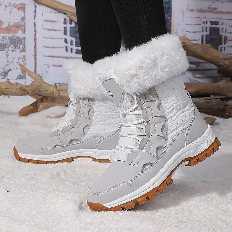 Damen Gefütterte Winterstiefel mit Kunstfellkragen, wasserabweisender Oberfläche und griffiger Profilsohle Drune