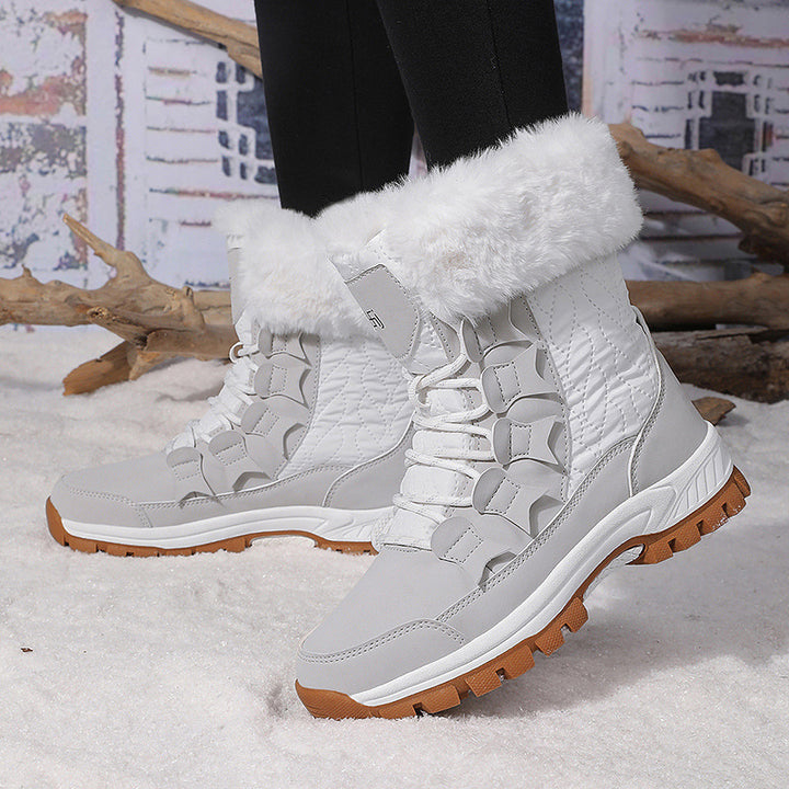 Damen Gefütterte Winterstiefel mit Kunstfellkragen, wasserabweisender Oberfläche und griffiger Profilsohle Drune