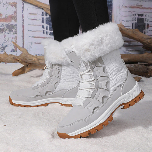 Damen Gefütterte Winterstiefel mit Kunstfellkragen, wasserabweisender Oberfläche und griffiger Profilsohle Drune
