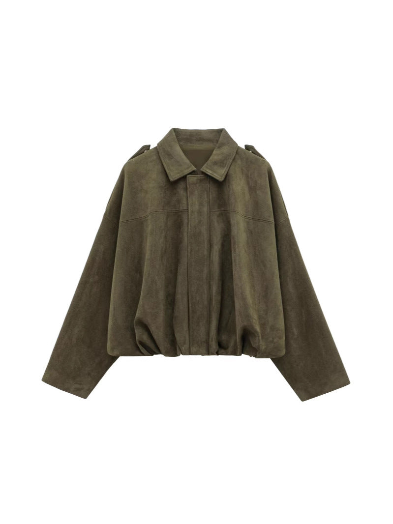 Damen Oversized Wildleder Utility Jacke Drune