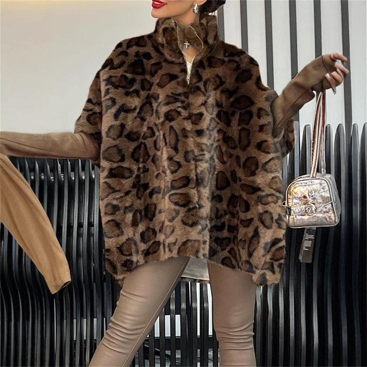 Damen Kuschel-Fleece-Poncho im Leopardenmuster Drune