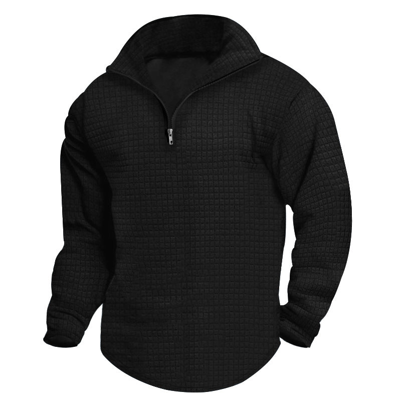 Herren strukturierter Fleece-Pullover mit hohem Kragen und halbem Reißverschluss Drune