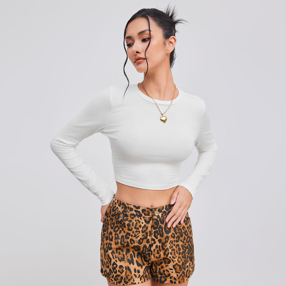 Damen cropped Langarmshirt mit stilvollem Rundhalsausschnitt und figurbetonter Silhouette Drune