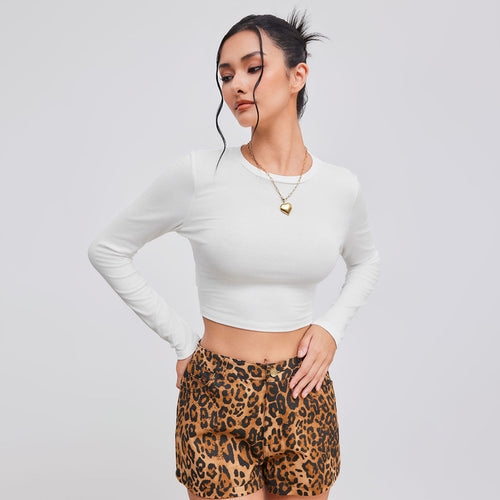 Damen cropped Langarmshirt mit stilvollem Rundhalsausschnitt und figurbetonter Silhouette Drune