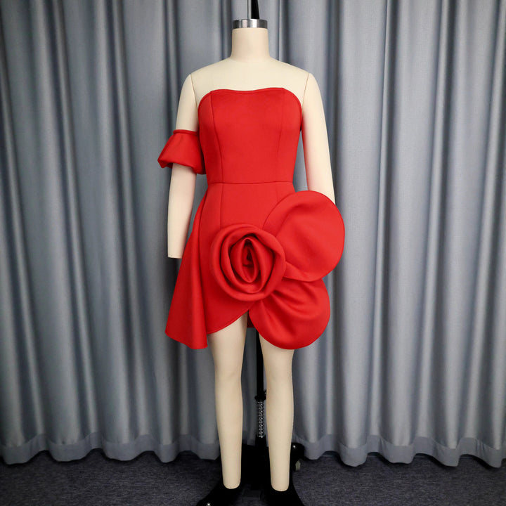 Damen Cocktailkleid mit floraler Drapierung Drune