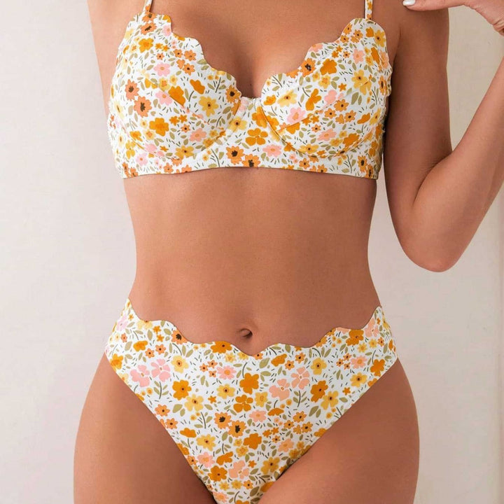 Damen Blumendekorierter Hochschnitt-Bikini Drune