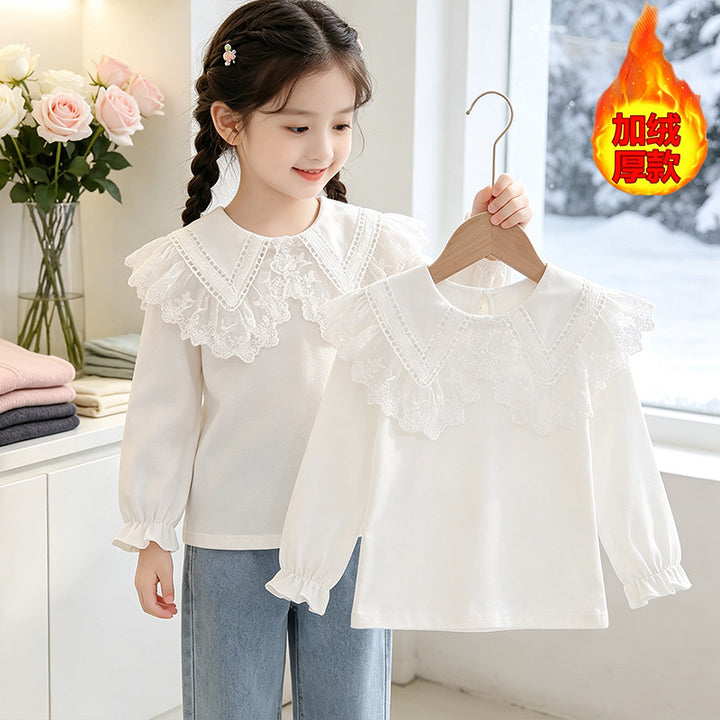Mädchen Bluse mit romantischem Rüschenkragen und edlen Stickereien Drune