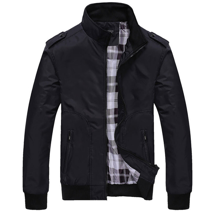 Herren Urbaner Zip‑Blouson mit Stehkragen, Reißverschlusstaschen und kariertem Innenfutter Drune