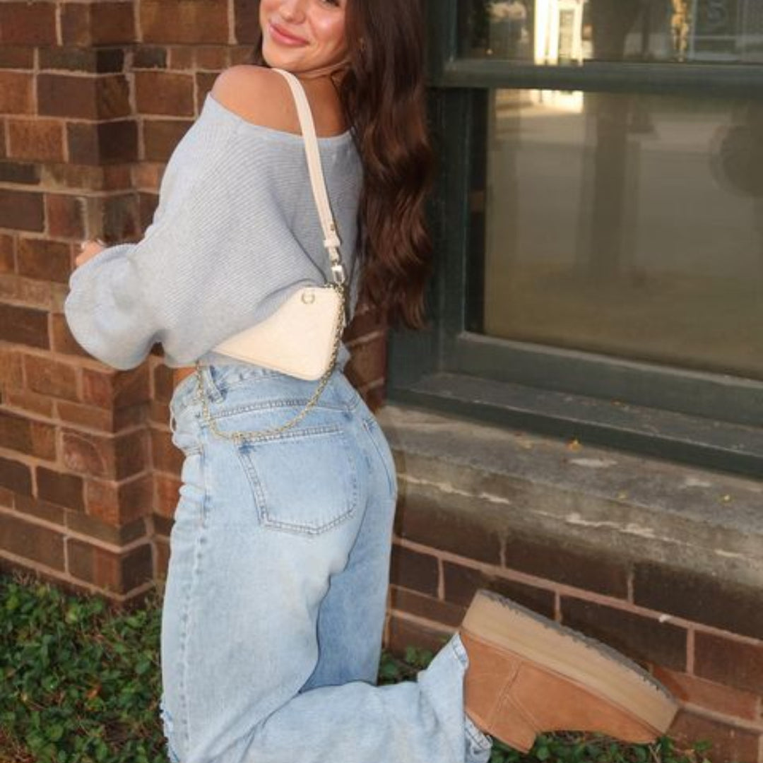 Damen lässiger Crop-Pullover mit asymmetrischem Ausschnitt und Rippstruktur Drune