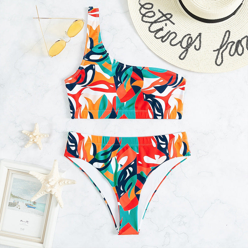 Damen Einseitiger Bikini mit farbenfrohem Muster Drune