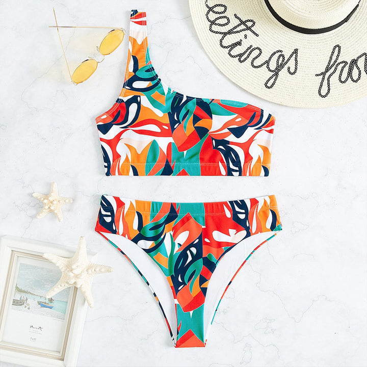 Damen Einseitiger Bikini mit farbenfrohem Muster Drune