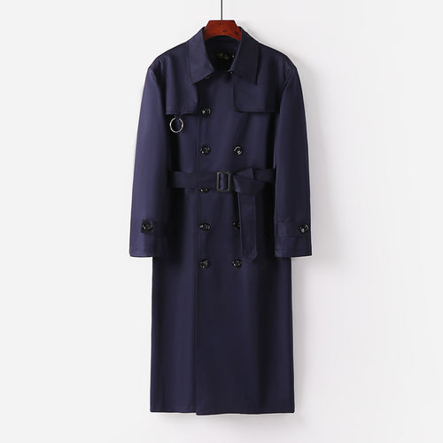 Herren Wasserabweisender Doppelreihiger Trenchcoat mit Bindegürtel und Cape-Detail Drune