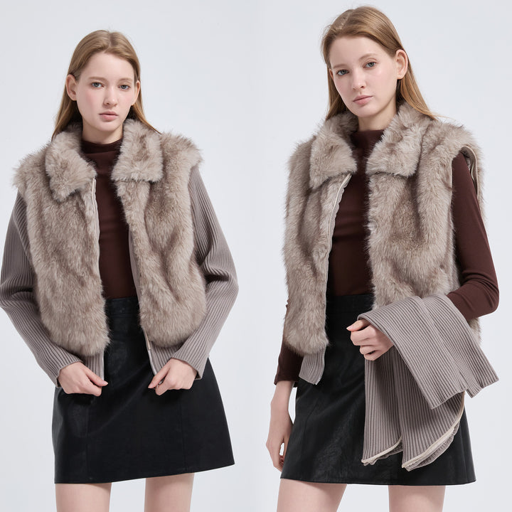 Damen Hybridjacke mit Kunstfell‑Front und gerippten Strickärmeln Drune