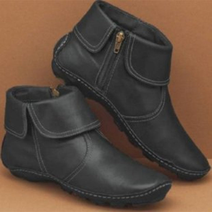 Damen nan knöchelhohe Lederoptik-Stiefelette mit umlegbarer Manschette und seitlichem Reißverschluss Drune
