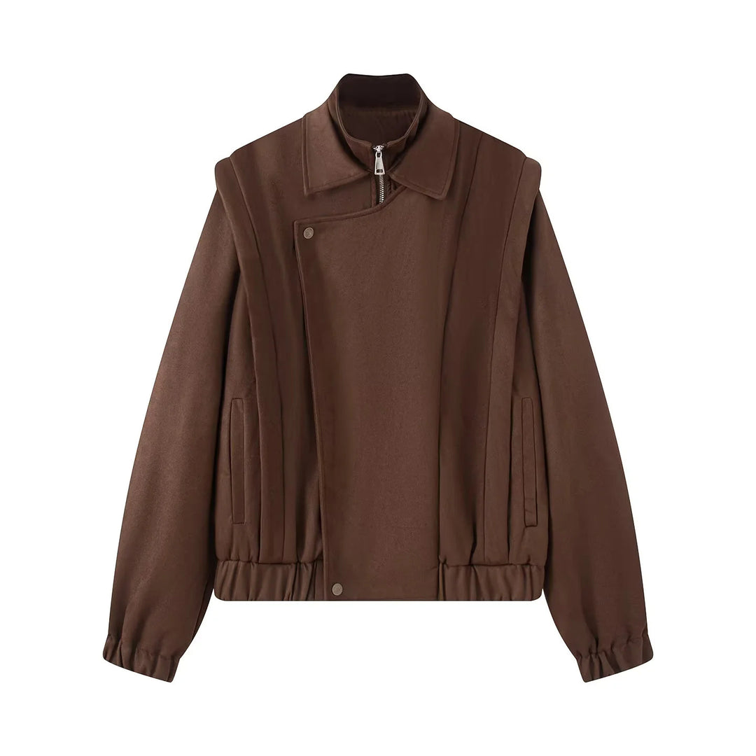 Damen nan asymmetrische Blousonjacke mit verdeckter Reißverschlussblende, Stehkragen und taillennahem Kordelzug Drune