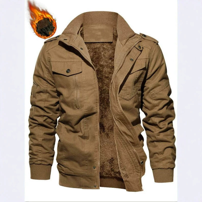 Herren Gefütterte Canvas-Fieldjacke mit Teddyfutter und Schulterklappen Drune