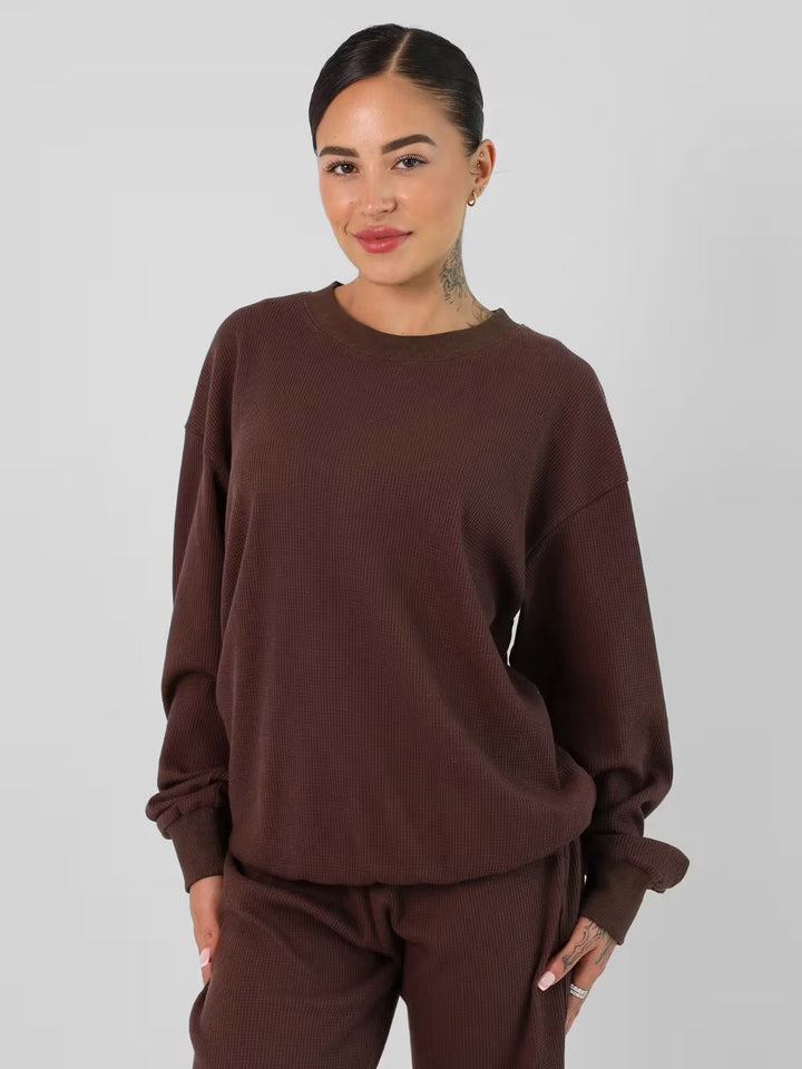 Damen Waffelstrick-Loungewear-Set mit Oversized-Sweater und Kordel-Jogginghose Drune