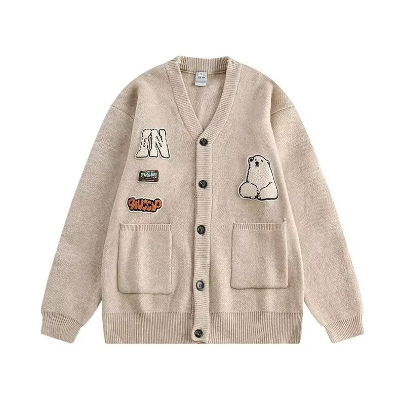 Damen Gemütliche Strickjacke mit bunten Applikationen Drune