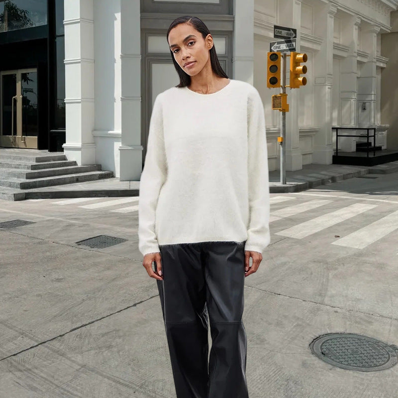 Damen weicher Strickpullover mit elegantem Rundhalsausschnitt und lässigem Schnitt Drune