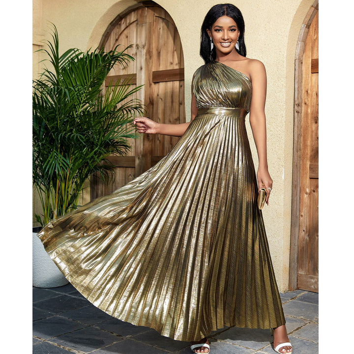 Damen plissiertes Abendkleid mit schimmerndem Oberteil Drune