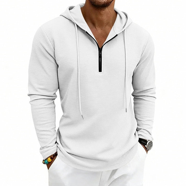 Herren Lässiges Waffelstruktur-Hoodie mit halbem Reißverschluss und Kapuze Drune