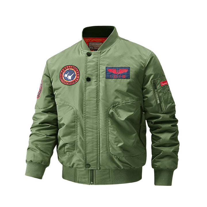 Herren  flugzeuginspiriertes Patch-Detail isolierte Pilot-Bomberjacke Drune