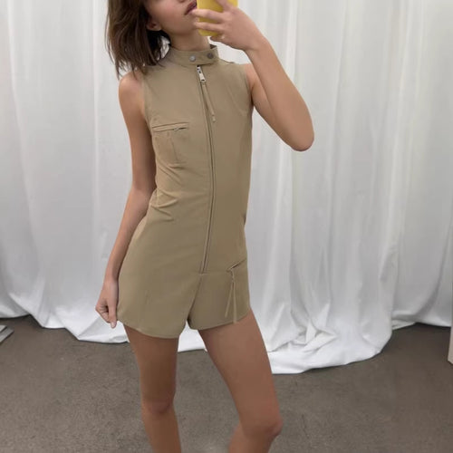 Damen Sportlicher Overall mit hohem Kragen und Reißverschluss Drune