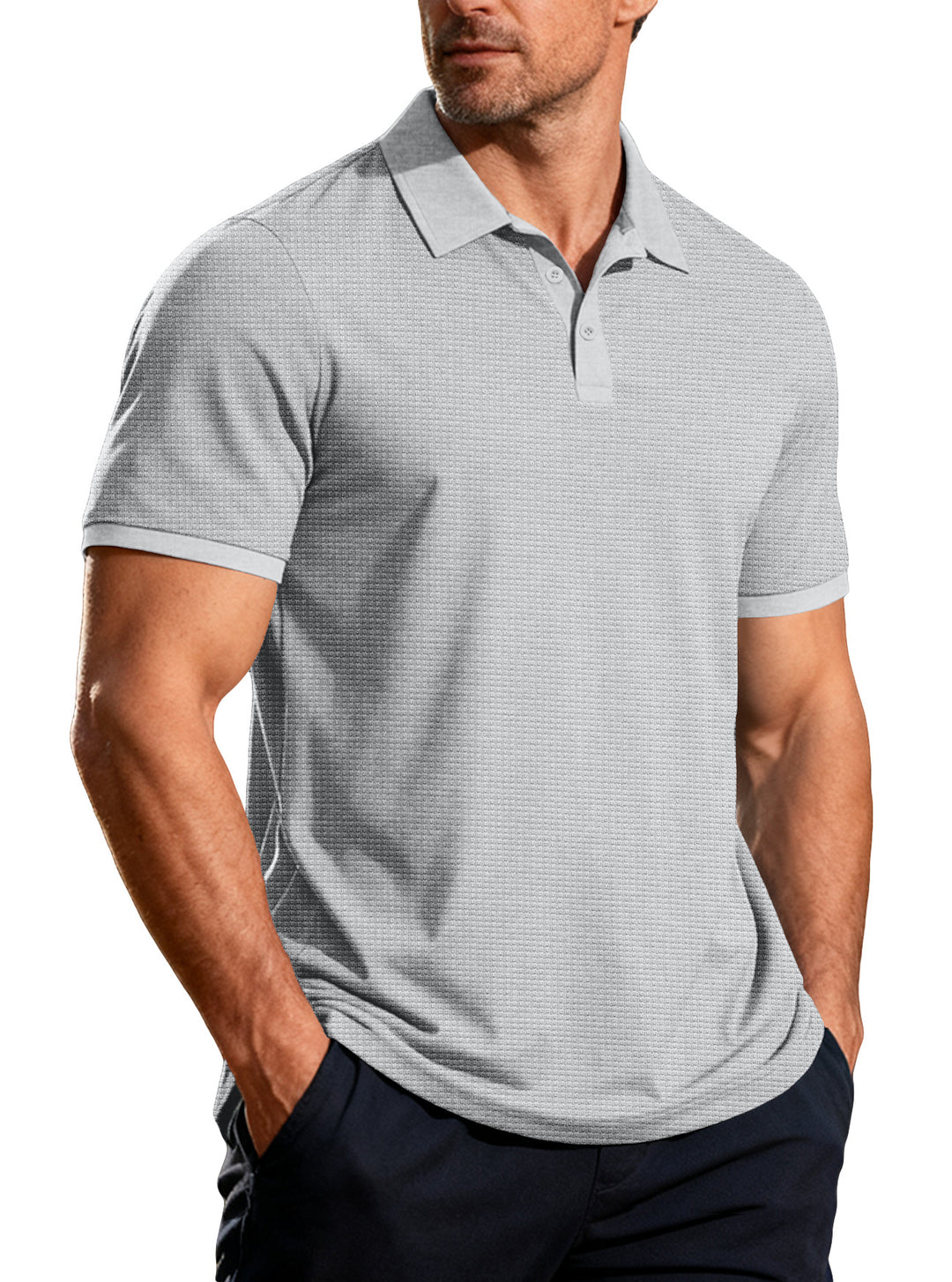 Herren nan strukturiertes Piqué-Kurzarm-Poloshirt mit Hemdkragen Drune