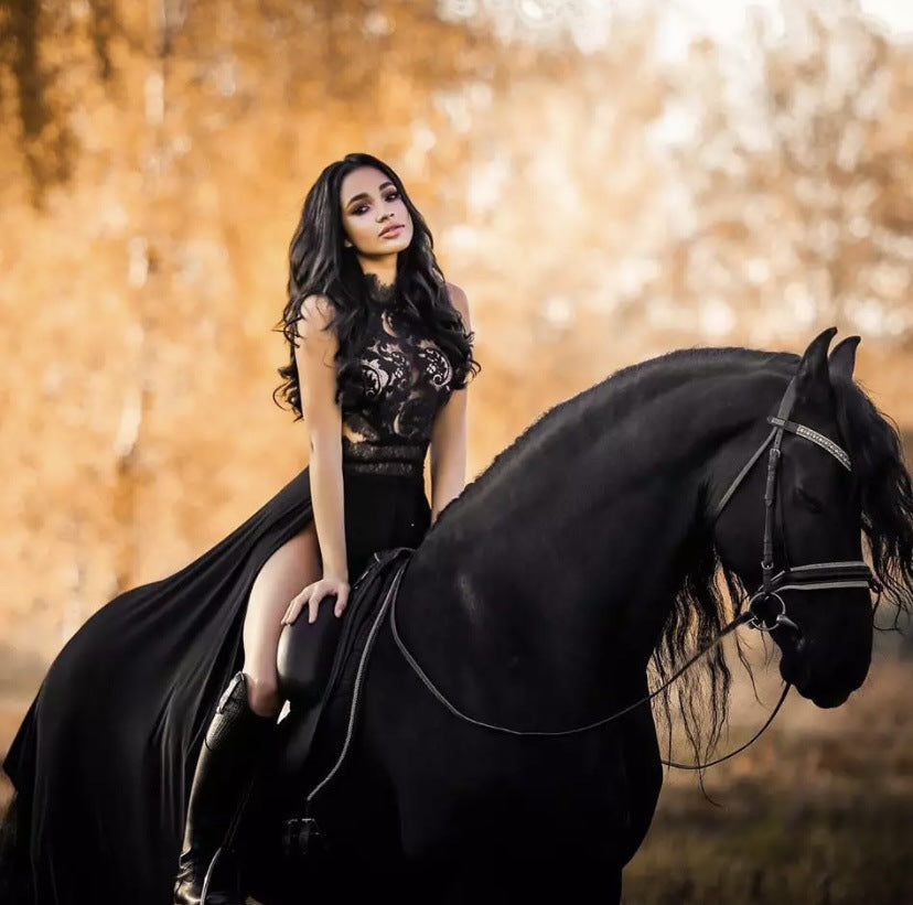 Damen Elegantes Hochgeschlossenes Abendkleid Drune