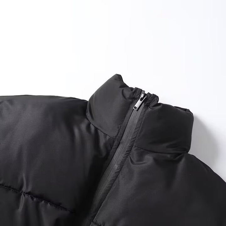 Damen Kurz geschnittene wattierte Pufferjacke im Bomberstil mit hohem Stehkragen und elastischem Bund Drune