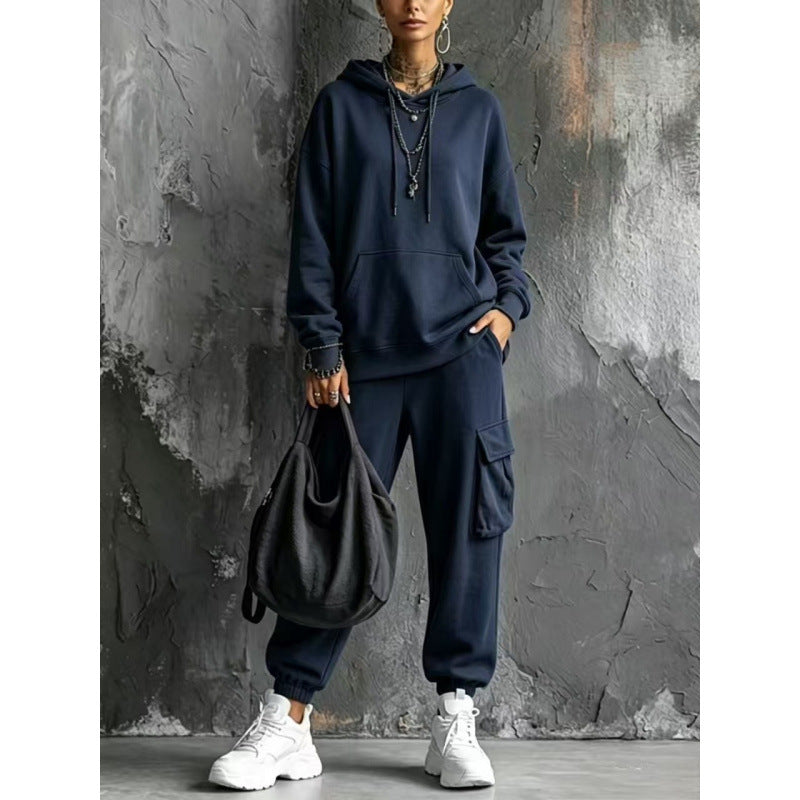 Damen Oversize Hoodie- und Cargo-Jogger-Set aus French Terry Drune