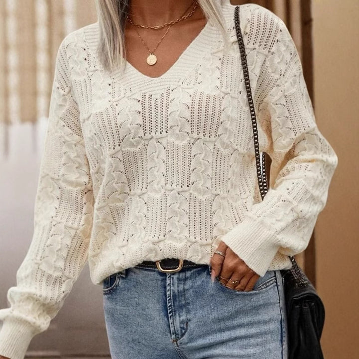 Damen Strickpullover mit raffiniertem Lochmuster und offener Schulter Drune
