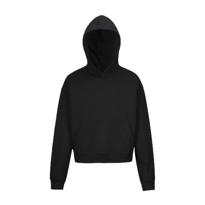 Damen nan kurzgeschnittener Boxy-Kapuzenpullover mit Kängurutasche und geripptem Komfortbund Drune