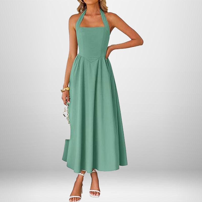 Damen Maxikleid mit schulterfreiem Halterneck und fließendem Rock Drune