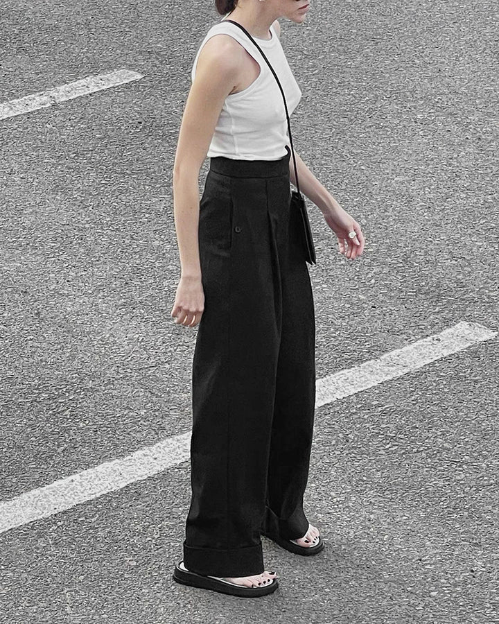 Damen Elegante, lockere Hosen mit hohem Bund und Falten Drune