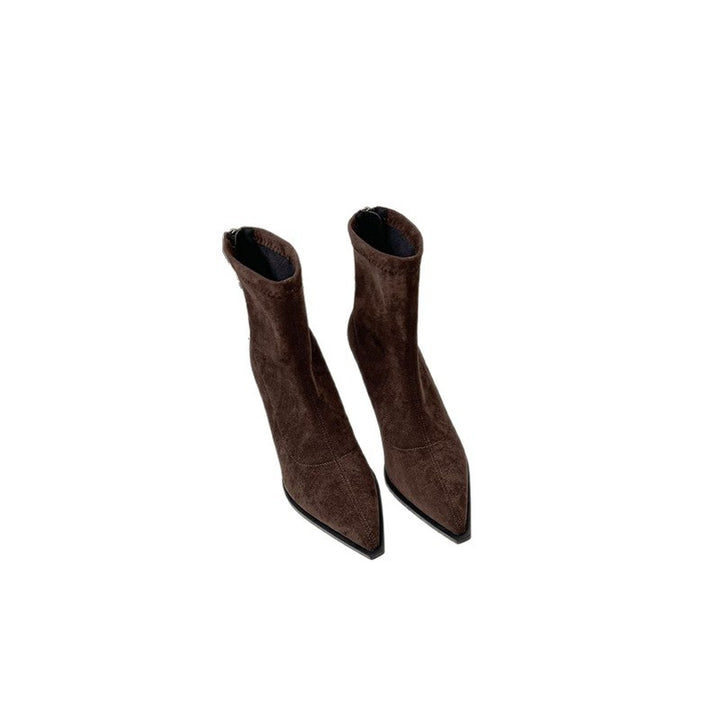 Damen Spitz zulaufende Ankle-Boots aus Veloursoptik mit sockenhaftem Schaft und schlankem Stiletto-Absatz Drune
