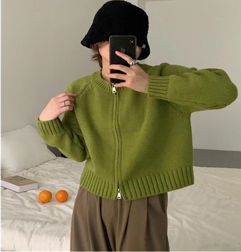 Damen Kuscheliger Cardigan mit Reißverschluss und breitem Rippabschluss Drune