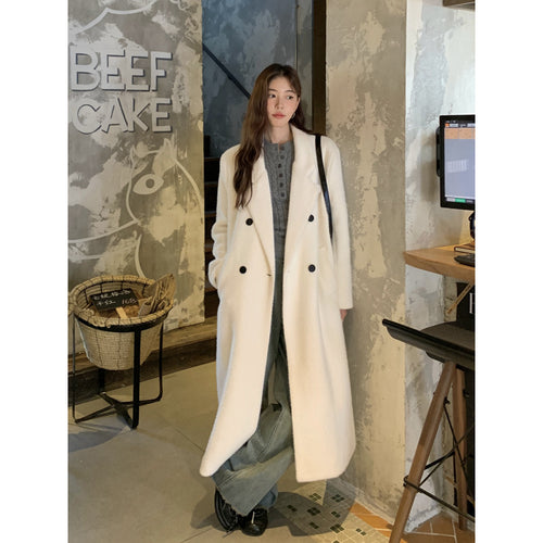Damen Maxilanger Teddy-Mantel im Oversize Schnitt mit Reverskragen Drune