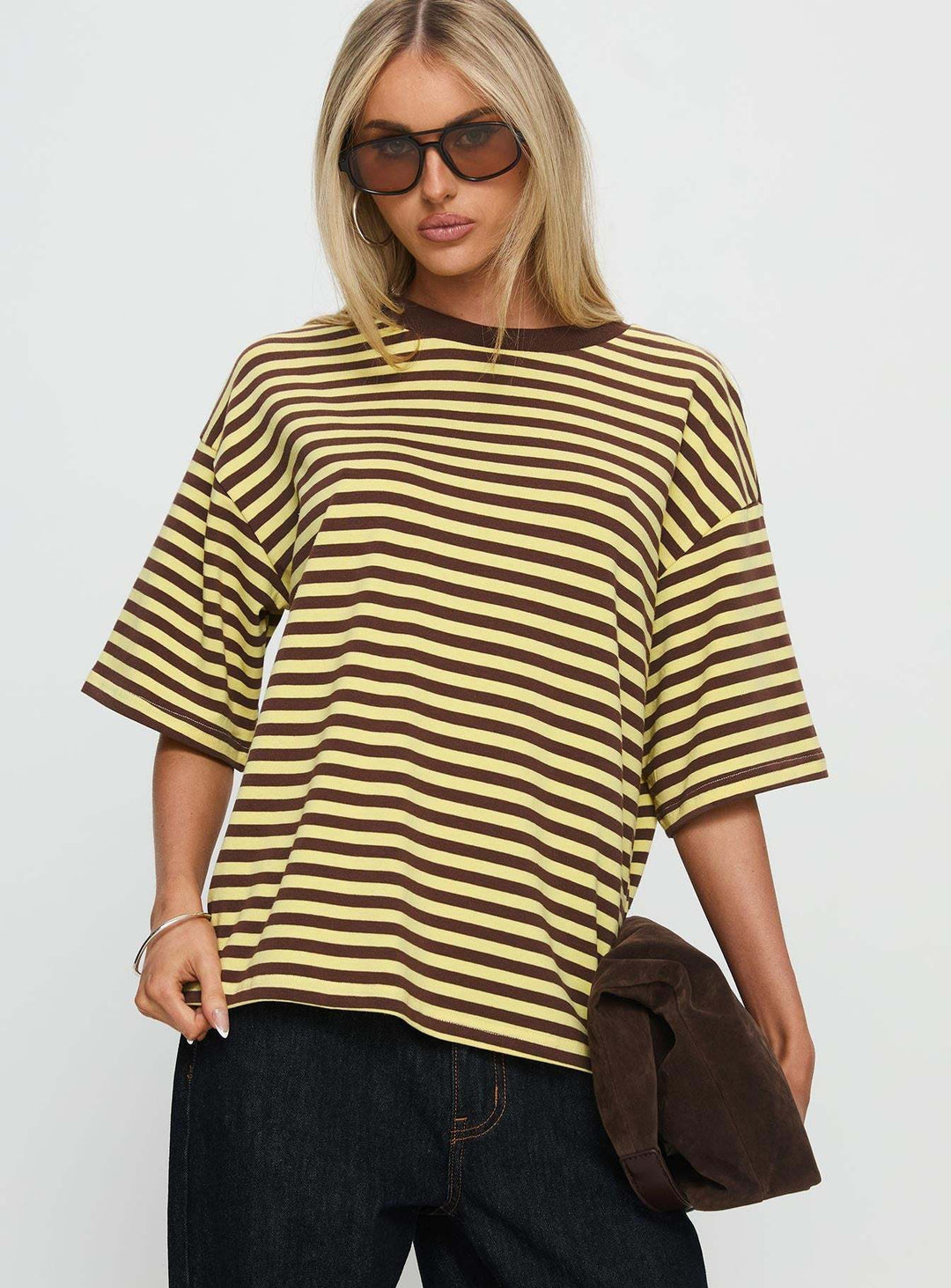 Damen gestreiftes T-Shirt mit lockerer Passform und Rundhalsausschnitt Drune