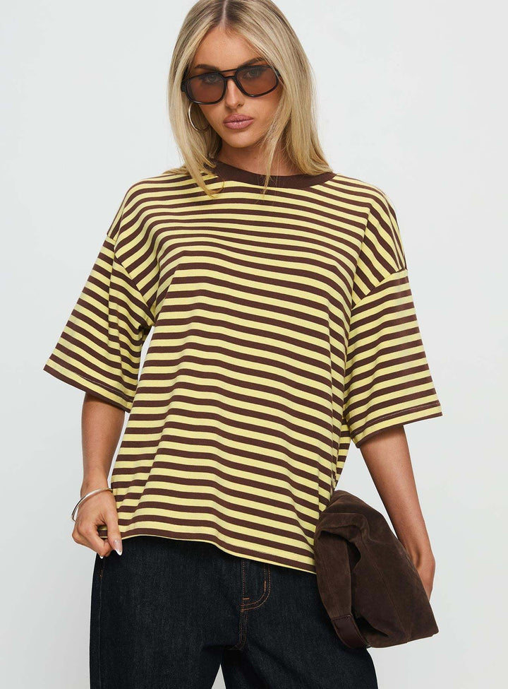 Damen gestreiftes T-Shirt mit lockerer Passform und Rundhalsausschnitt Drune