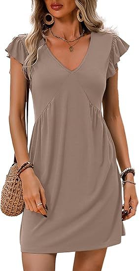 Damen V-Ausschnitt Sommerkleid mit Rüschenelementen Drune