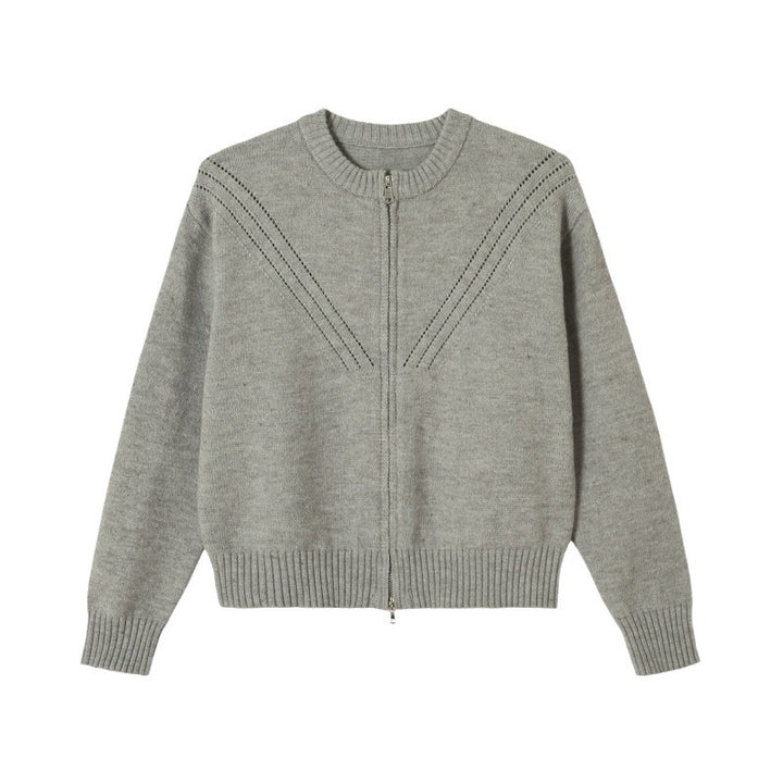 Damen Strickjacke mit modernem Reißverschluss und trendigen Zopfmuster Drune