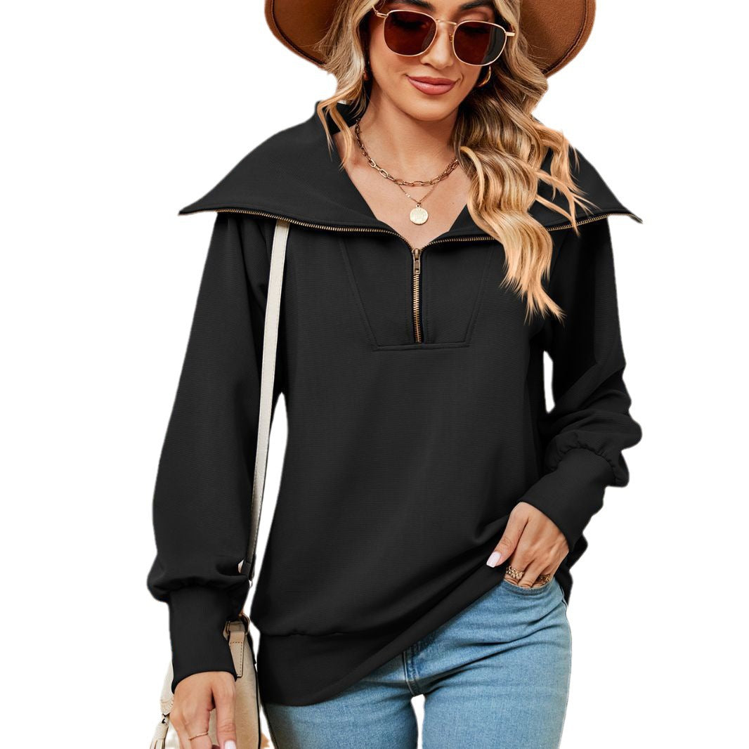 Damen Pullover mit modernem Stehkragen und Reißverschluss Drune