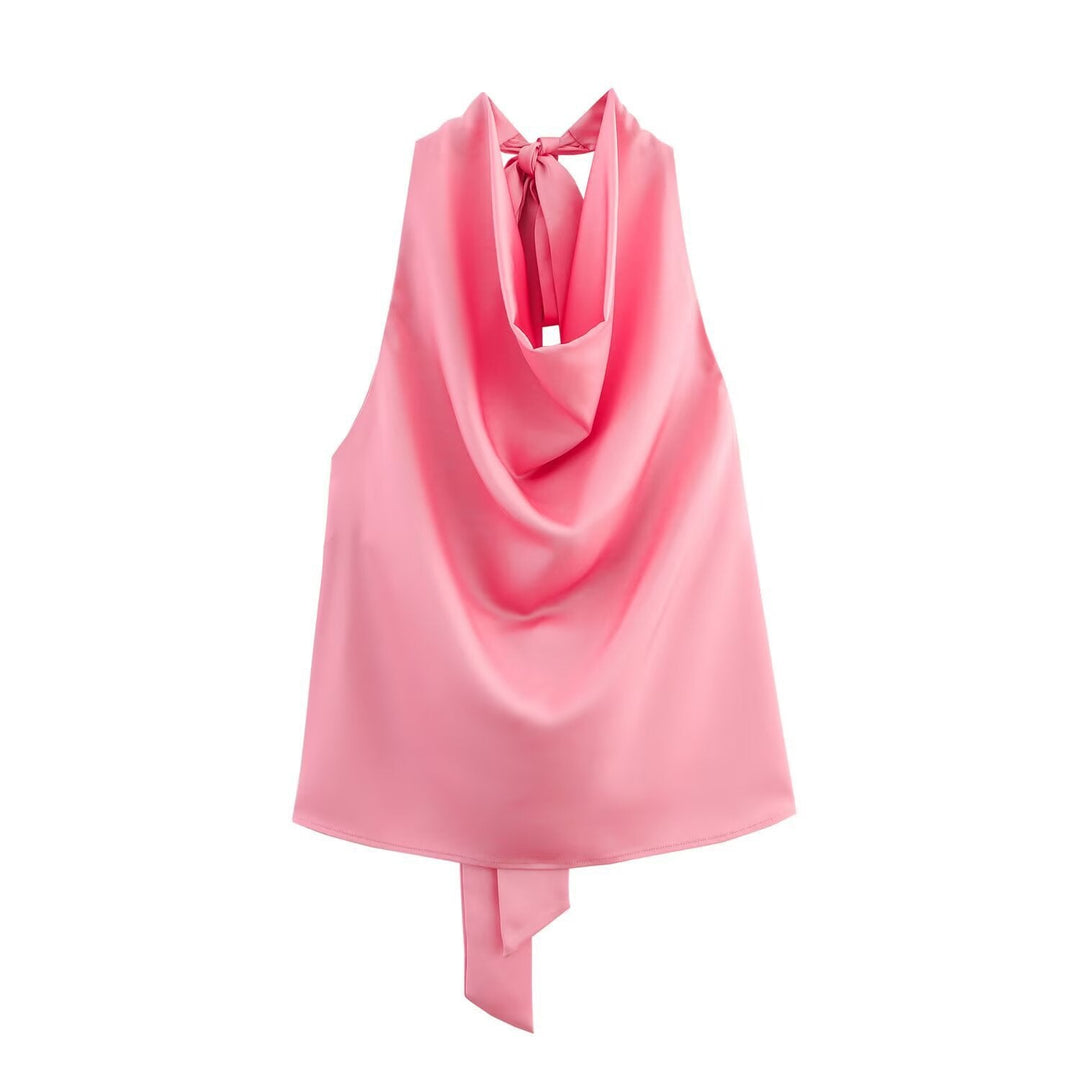 Damen Edles Haltertop mit fließendem Schnitt und eleganter Rückenbinde Drune