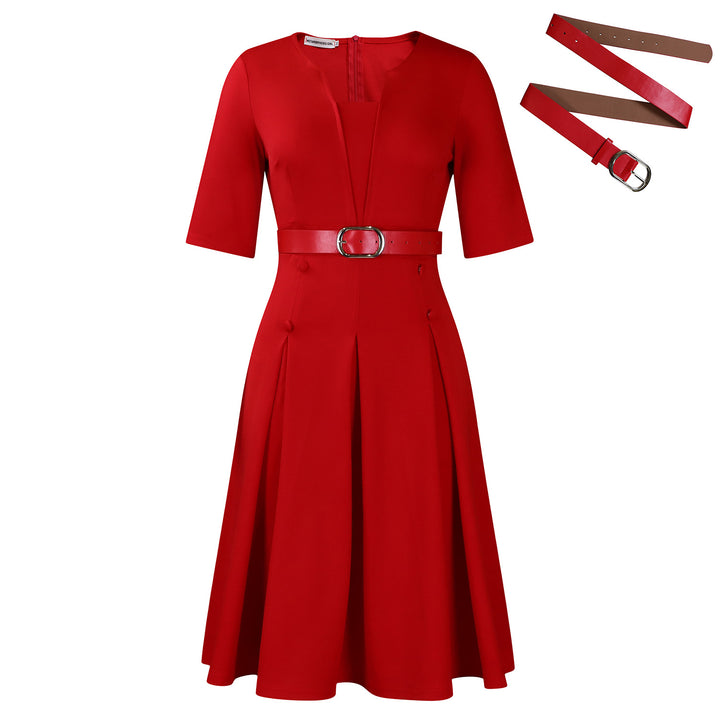 Damen Kleid mit elegantem schwingenden Rock und tailliertem Oberteil Drune