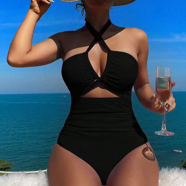 Damen Hoch geschnittener Monokini mit raffiniertem Kreuz-Design Drune