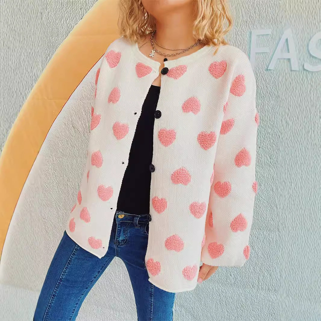 Damen Strickjacke mit Herzmotiv und Knopfdetails Drune