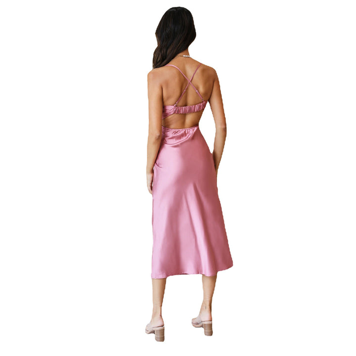 Damen Midi-Kleid mit aufregendem Schlüssellochausschnitt und fließendem Satin-Material Drune