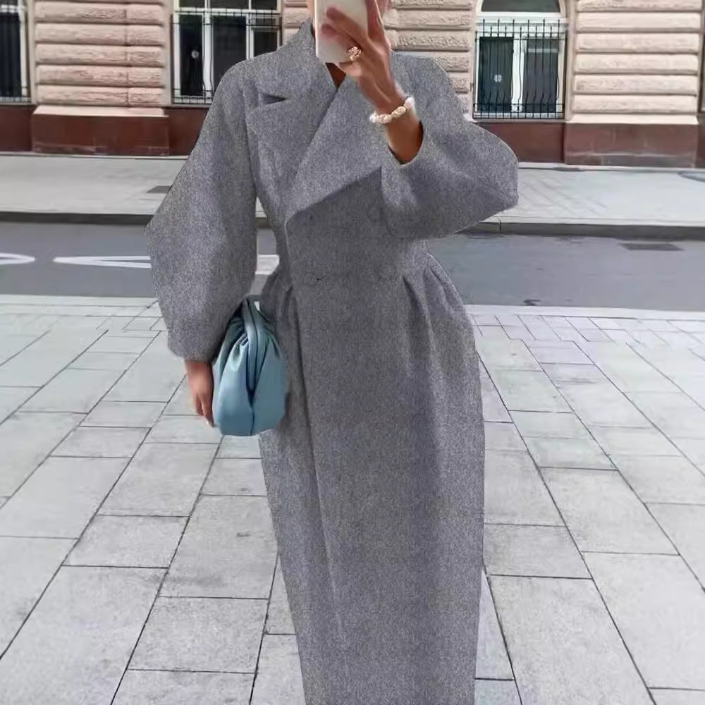 Damen nan taillierter Doppelreihiger Trenchcoat mit weitem Ärmel und hohem Beinschlitz Drune